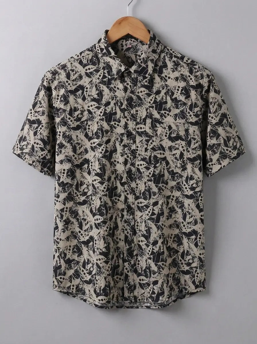 Monochrome Drift Abstract Print Shirt