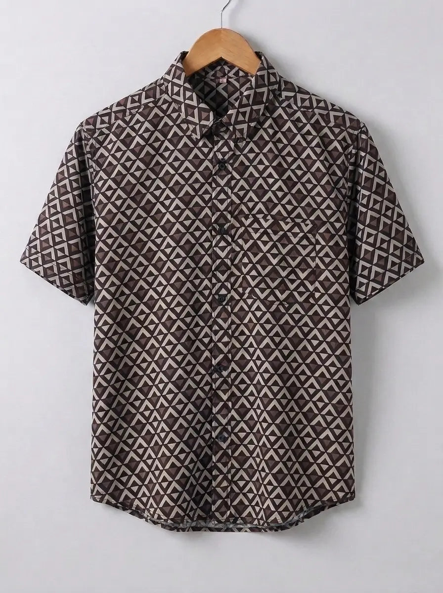 Vertex Mocha Geometric Print Shirt