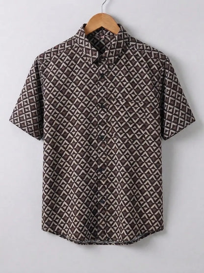 Vertex Mocha Geometric Print Shirt
